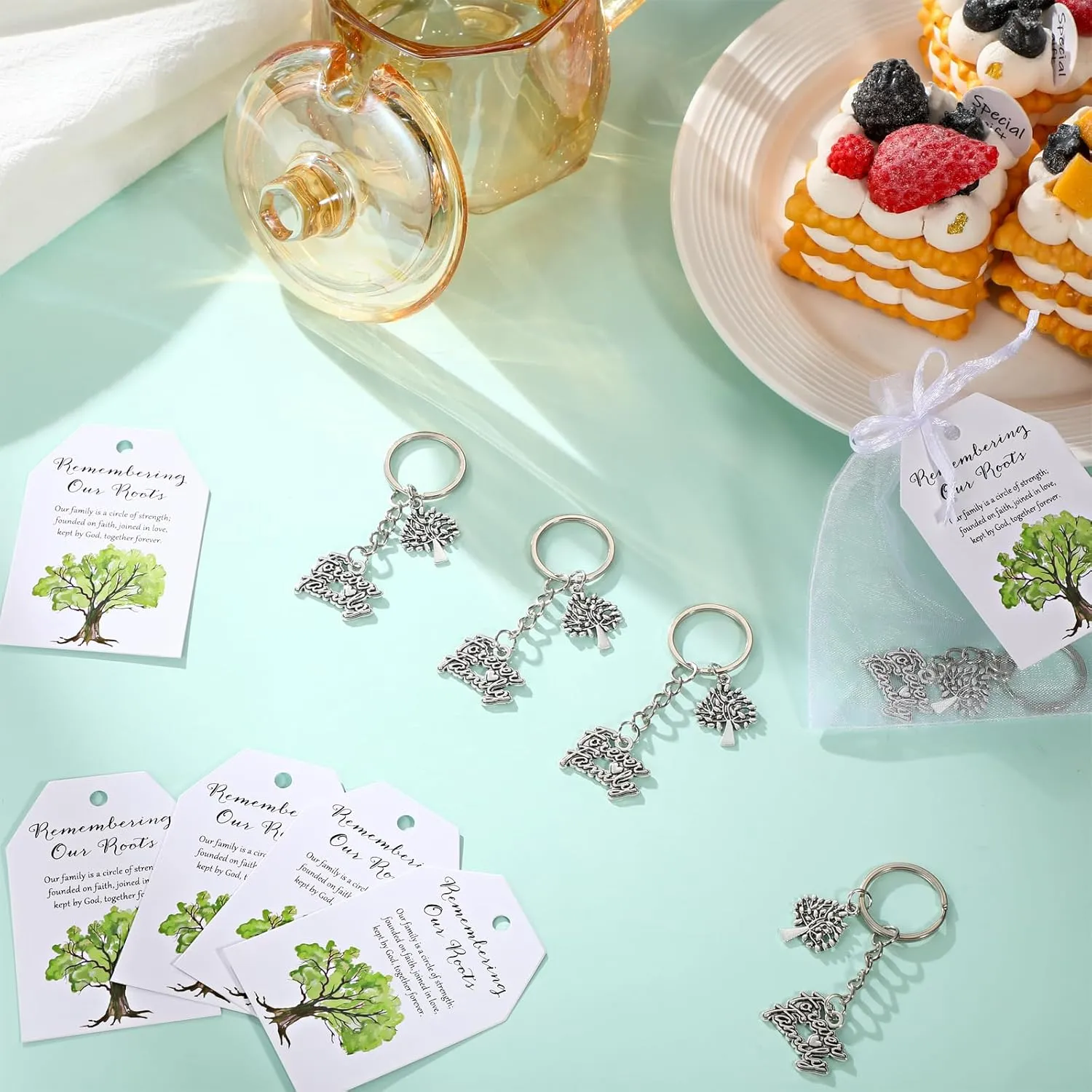 50 Sets Family Reunion Party Favors for Guests Forever Tree Keychains Bulk Gift Cards Bags for Souvenirs