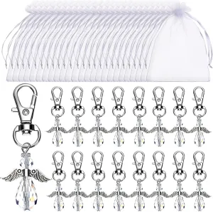 50 Sets Travel Angel Keychains Bulk Positive Inspirational Travel Angel Gifts Little Angel Blessing Card with Organza Bag for Traveler Family Friends Travelling While Bags Accessories