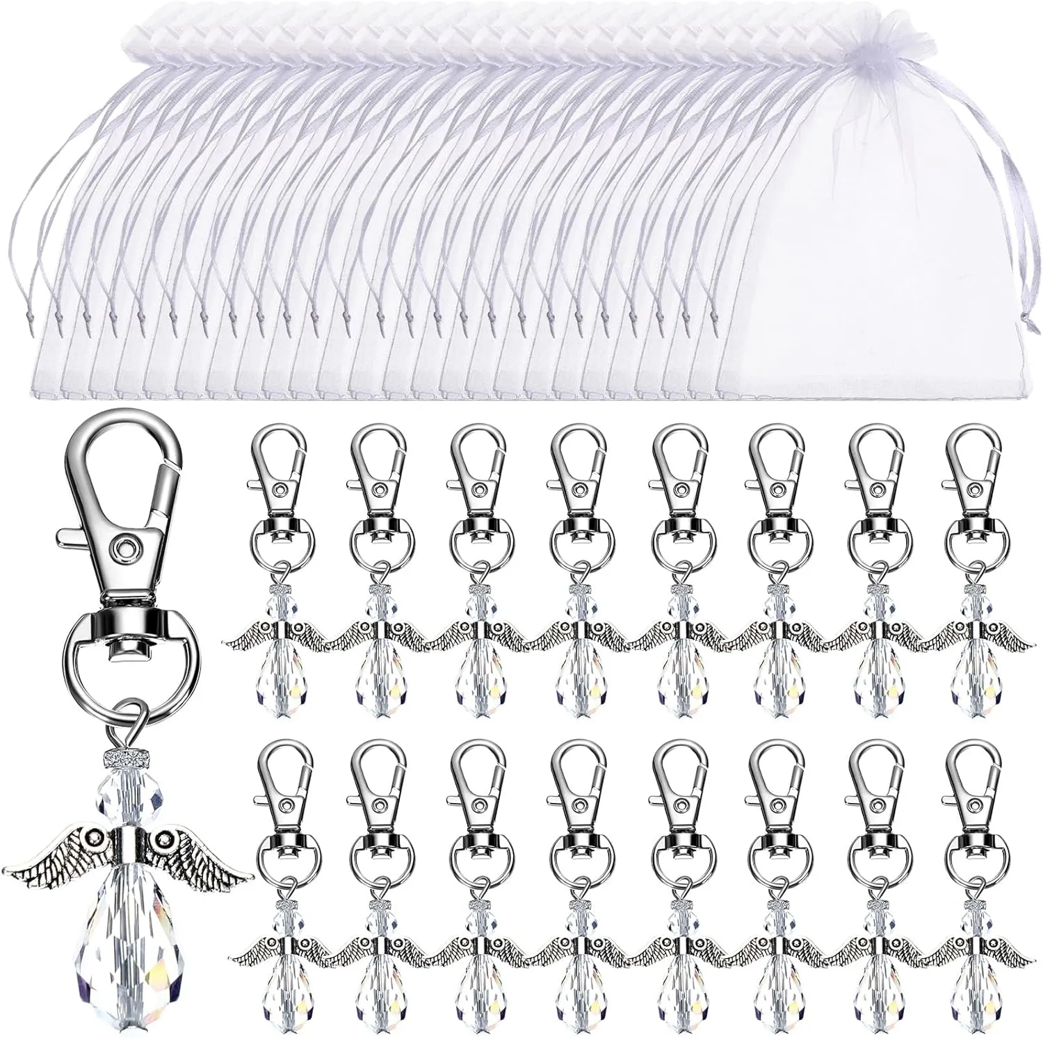 50 Sets Travel Angel Keychains Bulk Positive Inspirational Travel Angel Gifts Little Angel Blessing Card with Organza Bag for Traveler Family Friends Travelling While Bags Accessories