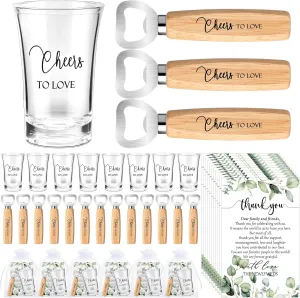 50 Sets Wedding Shower Favors for Guests Wedding Short Glasses Cheers to Love Acrylic Clear Shot Glasses Bottle Opener with Thank You Cards Organza Bags Thank You Gifts for Bridal