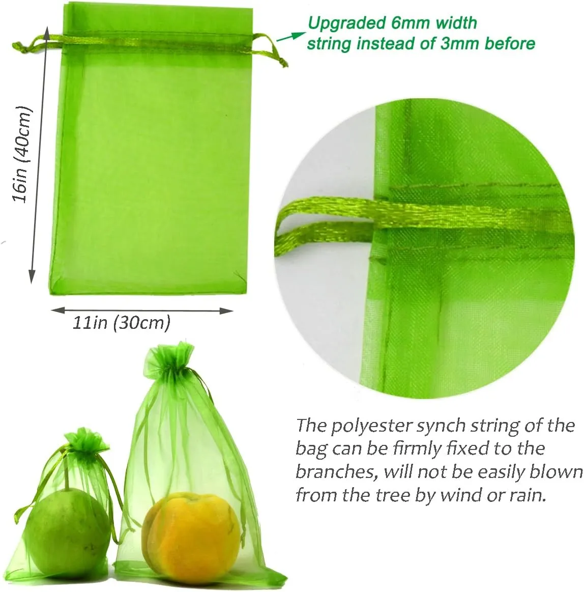 50PCS Green Netting Bags - 16x11'' Fruit Protection Bags for Trees, Garden, Flowers & Vegetables