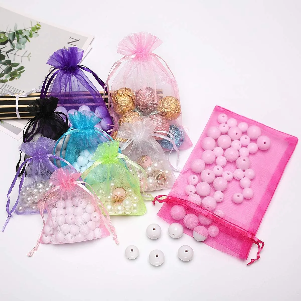 50PCS Premium Sheer Organza Gift Bags, 3X4 inch Elegant Jewelry Pouches, Wedding Favors, Christmas Party Decorations, Bathroom Soaps & Makeup Wrapping Supplies (White)