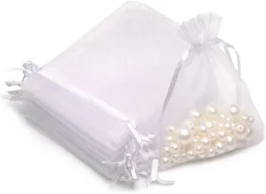 50PCS Premium Sheer Organza Gift Bags, 3X4 inch Elegant Jewelry Pouches, Wedding Favors, Christmas Party Decorations, Bathroom Soaps & Makeup Wrapping Supplies (White)