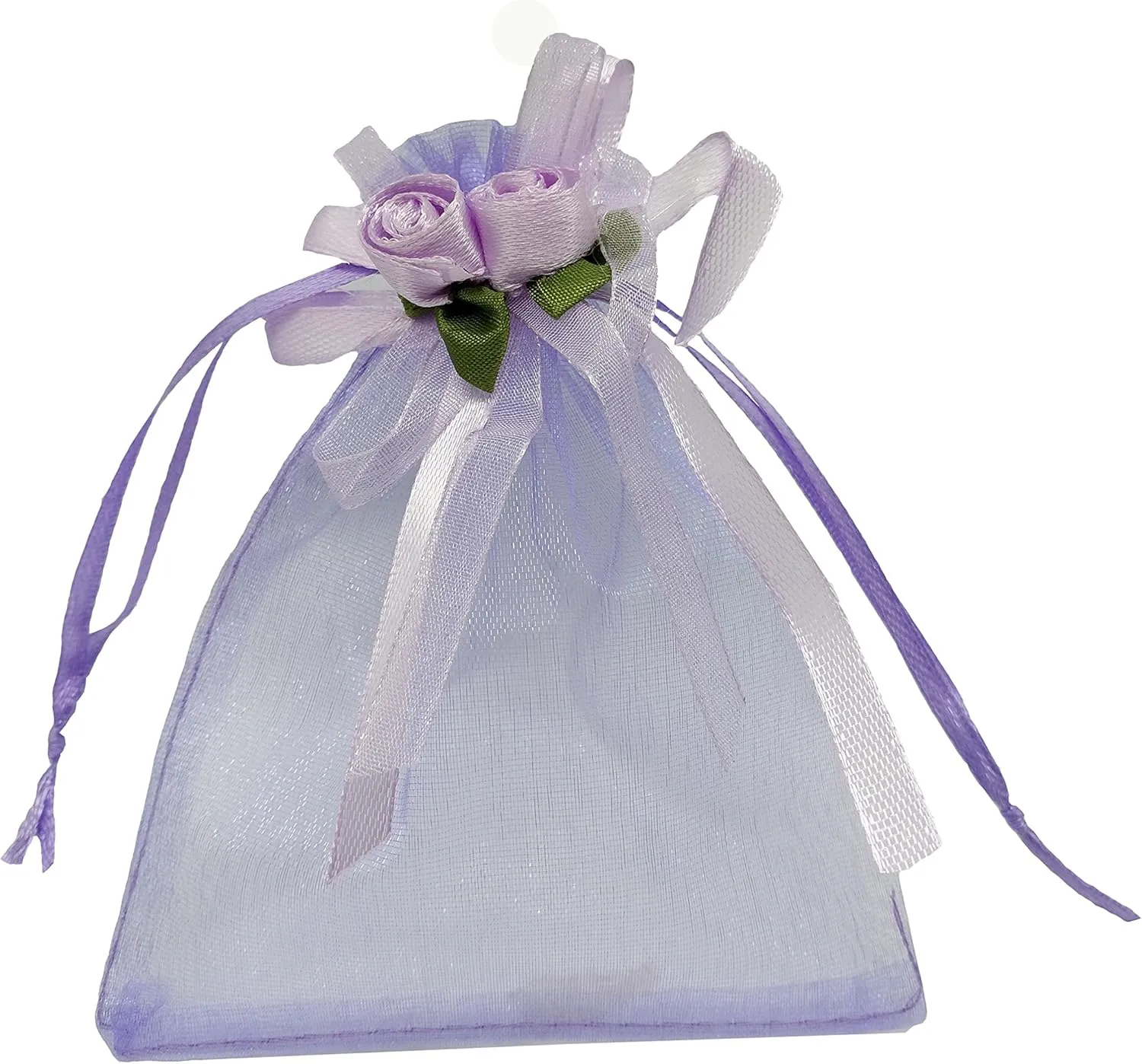 50pcs Sheer Organza Favor Bags for Wedding 3.8x4.8'' Gift Bags Samples Display Drawstring Rose Pouches (Light Purple)