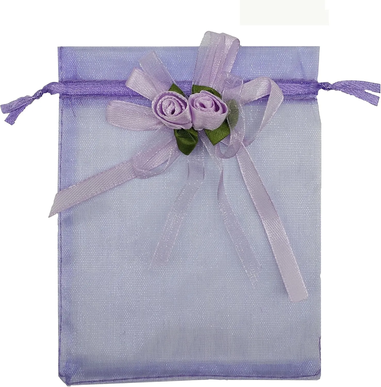 50pcs Sheer Organza Favor Bags for Wedding 3.8x4.8'' Gift Bags Samples Display Drawstring Rose Pouches (Light Purple)