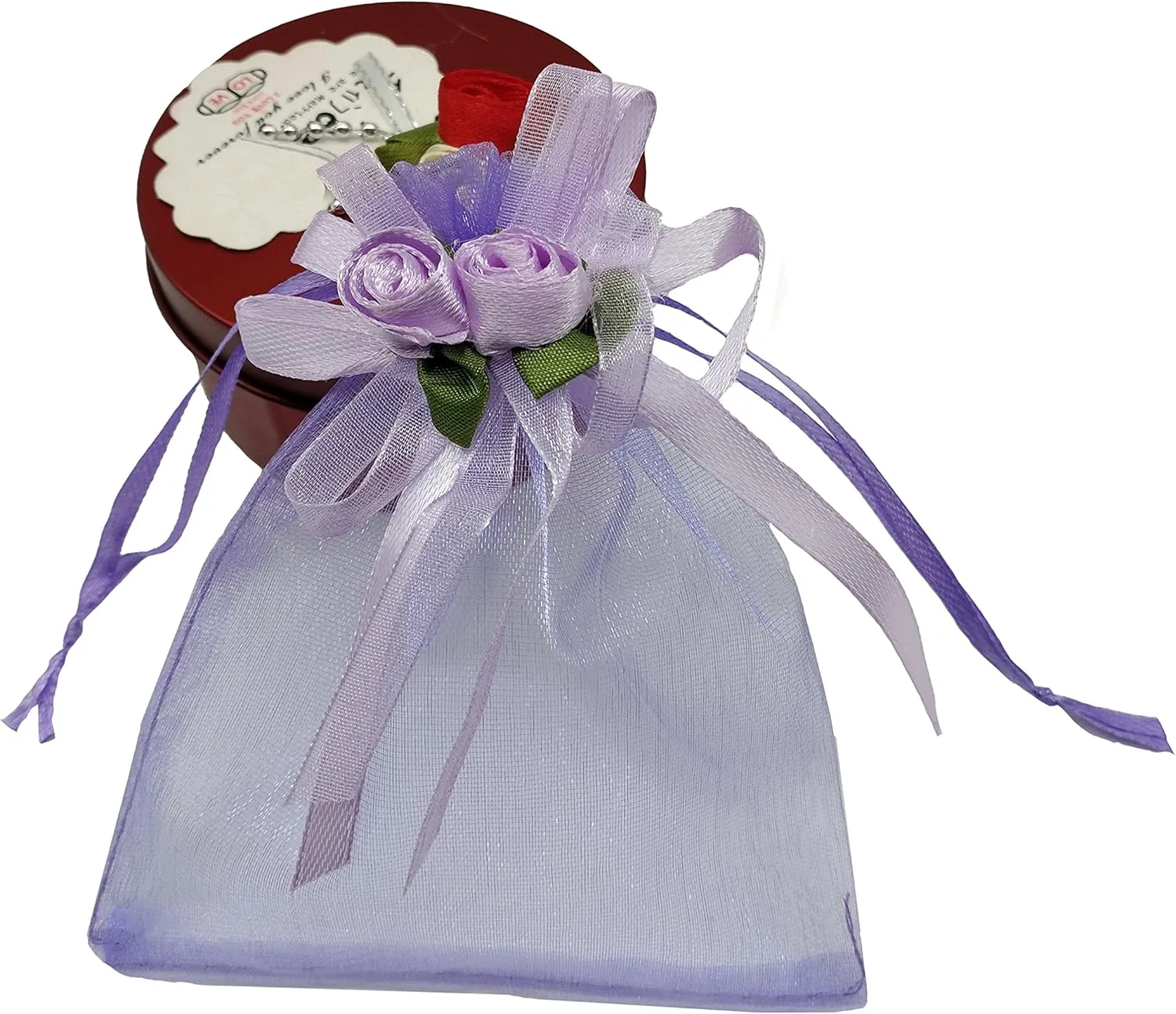 50pcs Sheer Organza Favor Bags for Wedding 3.8x4.8'' Gift Bags Samples Display Drawstring Rose Pouches (Light Purple)
