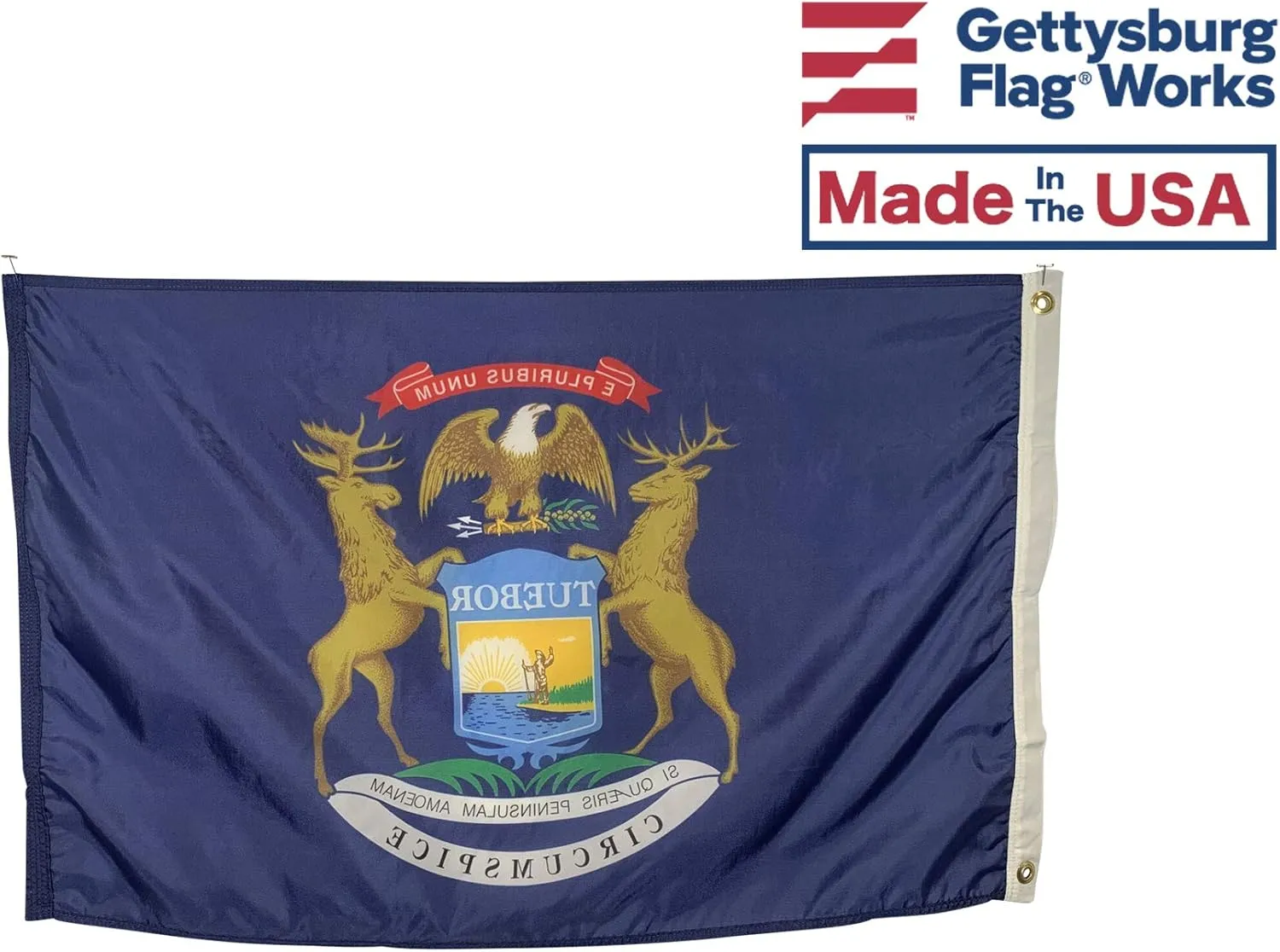5x8' State of Michigan Flag - All Weather Nylon & Reinforced Fly End Stitching - Made in USA