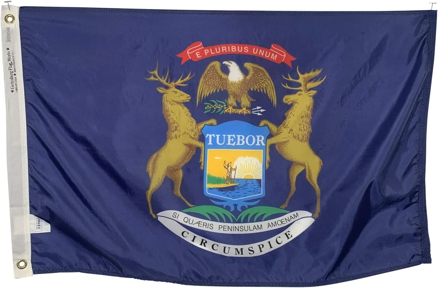 5x8' State of Michigan Flag - All Weather Nylon & Reinforced Fly End Stitching - Made in USA