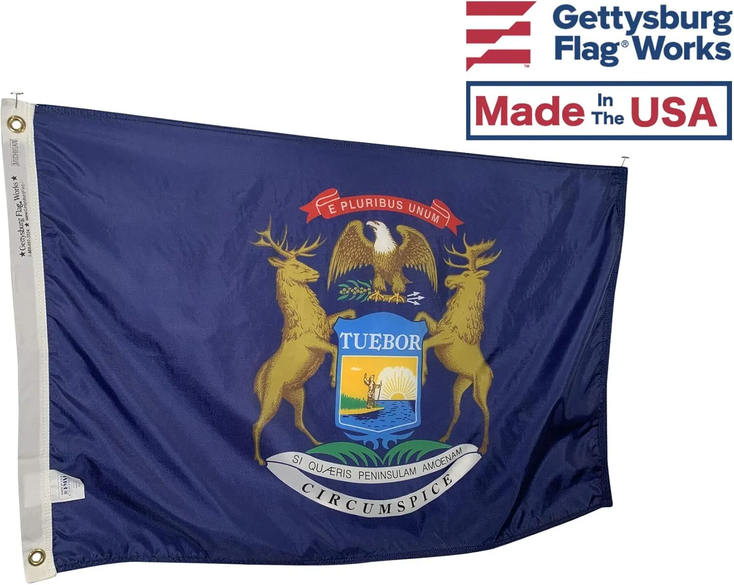 5x8' State of Michigan Flag - All Weather Nylon & Reinforced Fly End Stitching - Made in USA