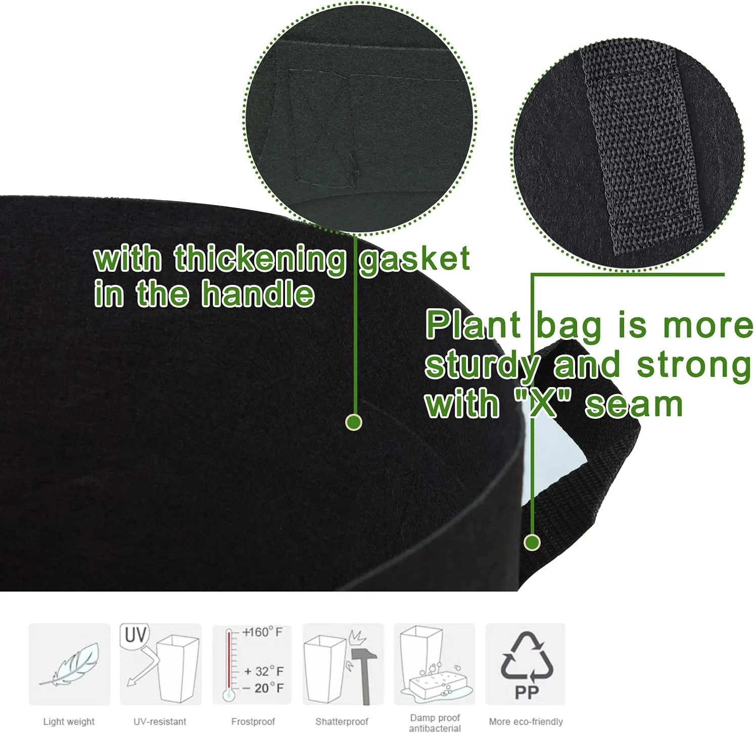 6-Pack 45 Gallon Large Non-Woven Grow Bags Reusable Thickened Durable Aeration Fabric Pot with Reinforced Handles Black (45Gal_6Pcs)