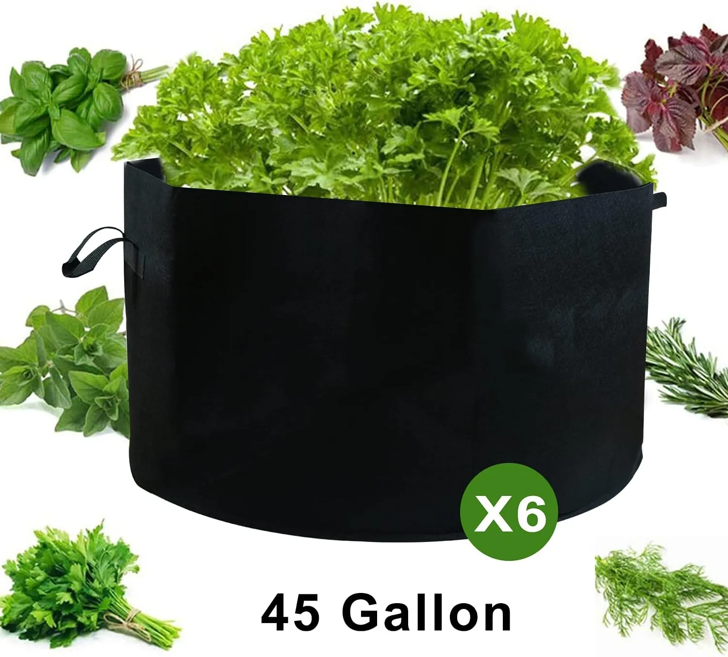 6-Pack 45 Gallon Large Non-Woven Grow Bags Reusable Thickened Durable Aeration Fabric Pot with Reinforced Handles Black (45Gal_6Pcs)