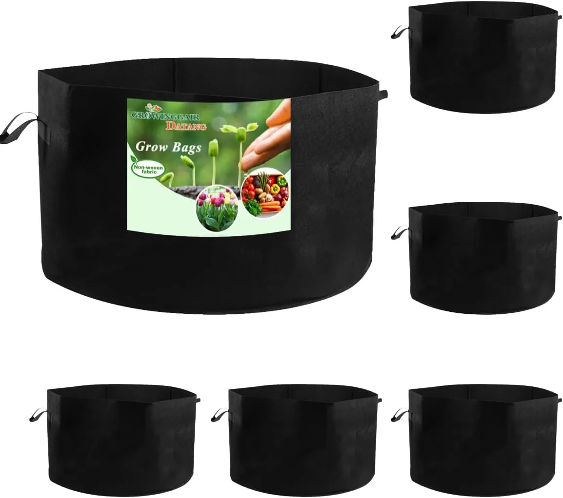 6-Pack 45 Gallon Large Non-Woven Grow Bags Reusable Thickened Durable Aeration Fabric Pot with Reinforced Handles Black (45Gal_6Pcs)