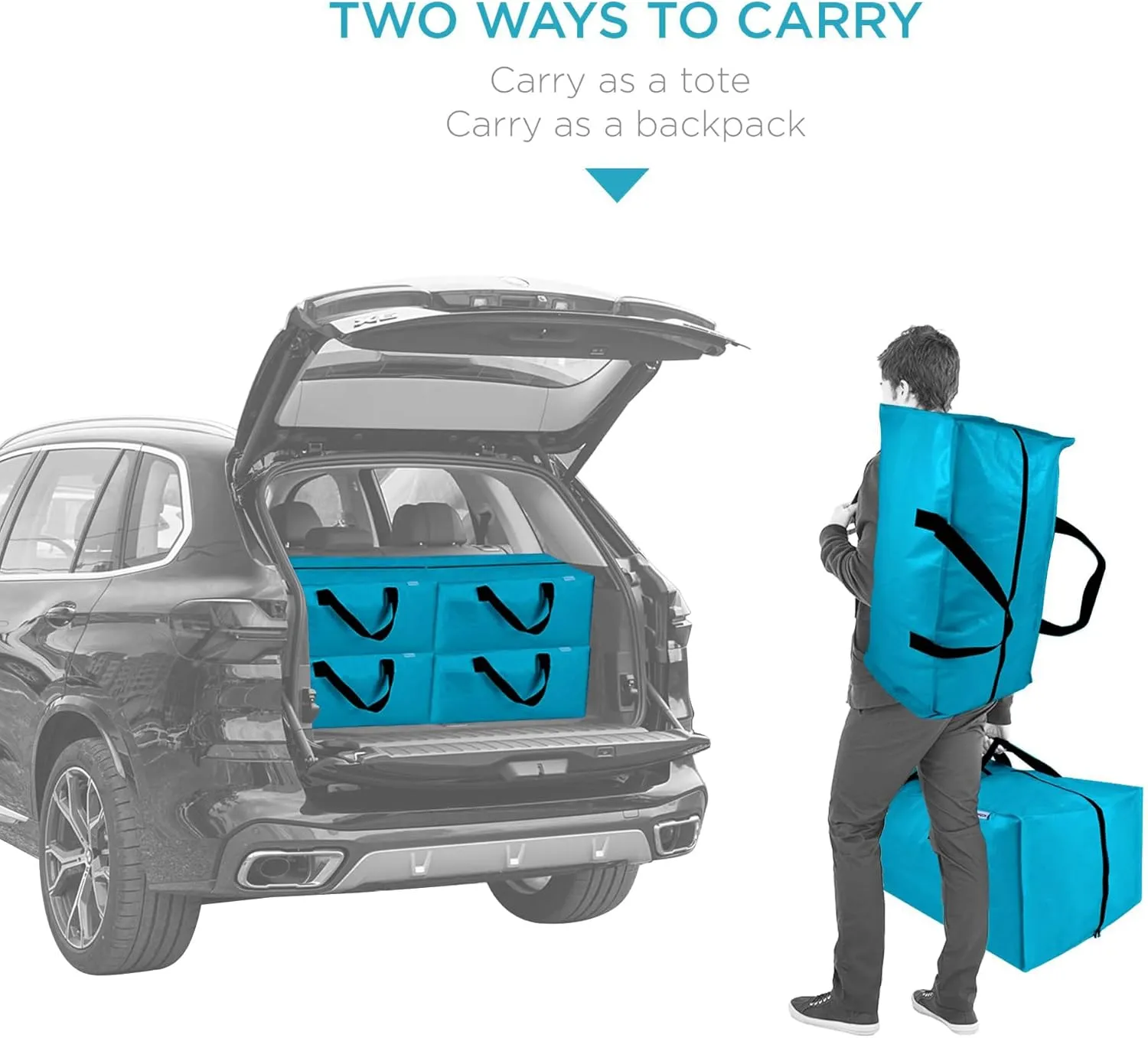 6 Pack Extra Large Moving Bags with Zippers, Backpack Straps & Reinforced Handles, Heavy Duty Storage Bags for Clothes, Moving, Space Saving, Blue