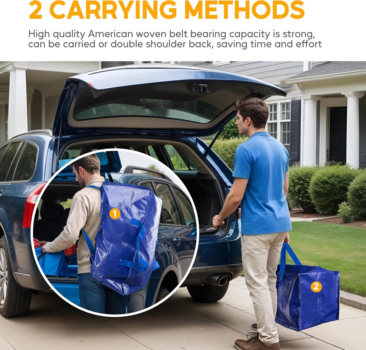 6 Pack Oversized Heavy Duty Moving Bags with Backpack Straps, Strong Handles & Zippers, Extra Large Storage Tote Moving Boxes for Space Saving, Blue