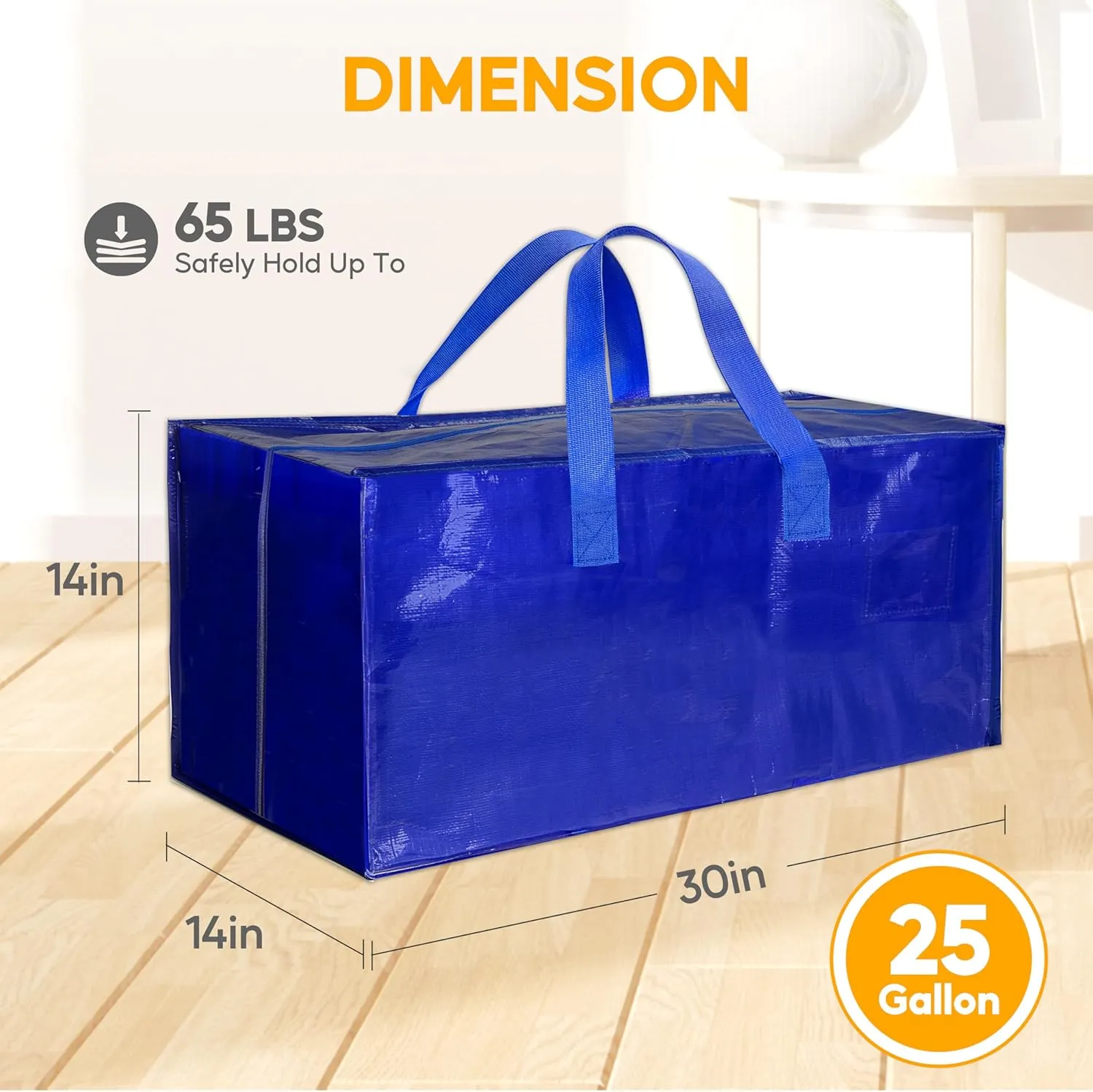 6 Pack Oversized Heavy Duty Moving Bags with Backpack Straps, Strong Handles & Zippers, Extra Large Storage Tote Moving Boxes for Space Saving, Blue
