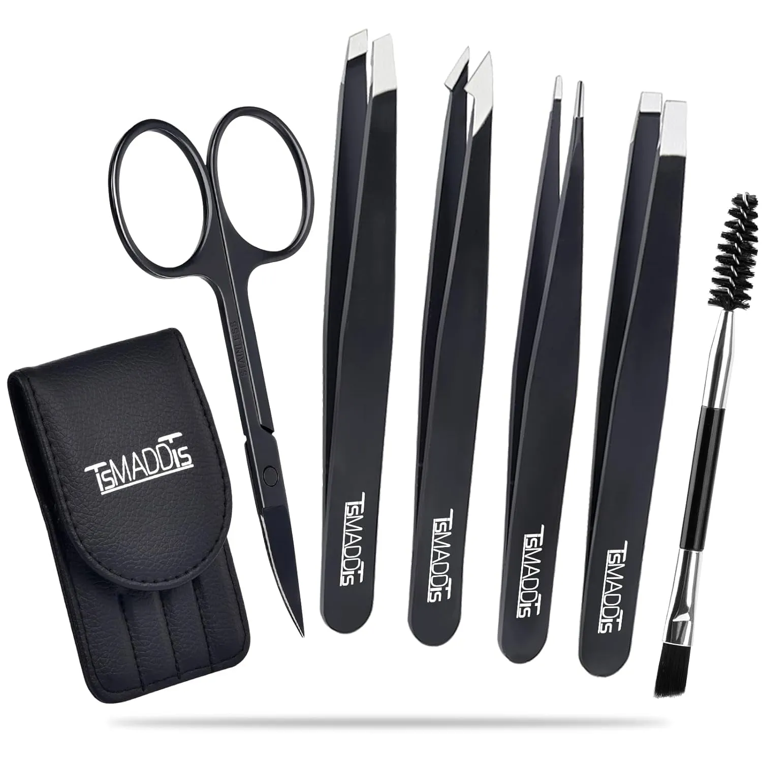 6 PCS Tweezers Set for Women, Eyebrow Tweezers with Curved Scissor for Ingrown Hair, Hair Plucking Daily Beauty Tools with Leather Travel Case