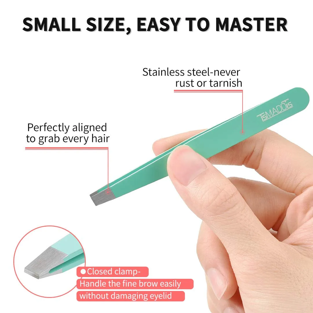 6 PCS Tweezers Set for Women, Eyebrow Tweezers with Curved Scissor for Ingrown Hair, Hair Plucking Daily Beauty Tools with Leather Travel Case