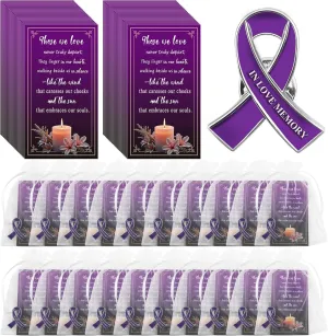60 Pack Memorial Ribbon Pins with Card & Organza Bag – Funeral Favors for Guests, Celebration of Life Decorations, Thank You Gifts for Funeral, In Love Memory Pins
