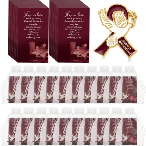 60 Set Funeral Ribbon Dove Pins Funeral Favors for Guests Awareness Lapel Pin Brooch with Prayer Cards Organza Bags for People in Mourning Remembrance Memorial