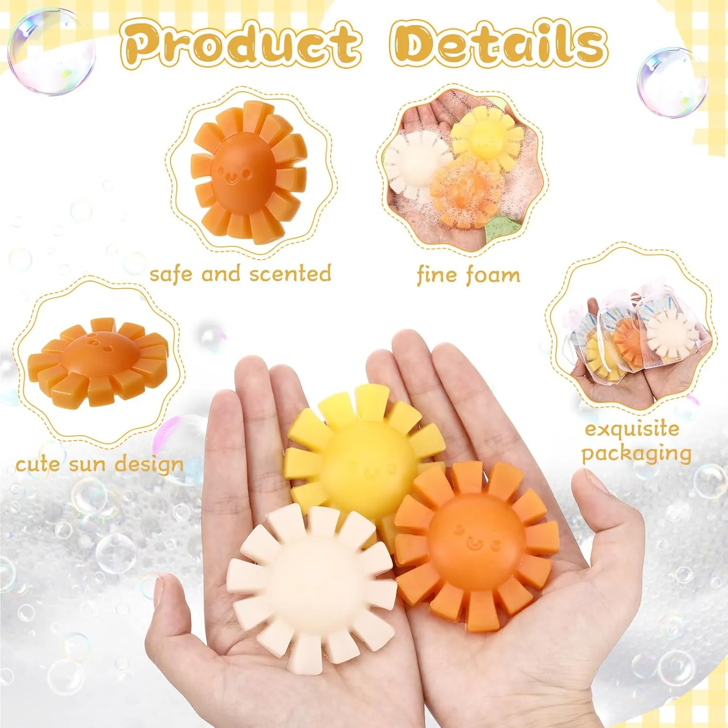 60 Sets Here Comes the Son Baby Shower Favors Sunshine Soaps Sun Handmade Scented Soap with Thank You Cards and Organza Bags for Guests Baby Shower Party Game Prize Supplies Return Gifts