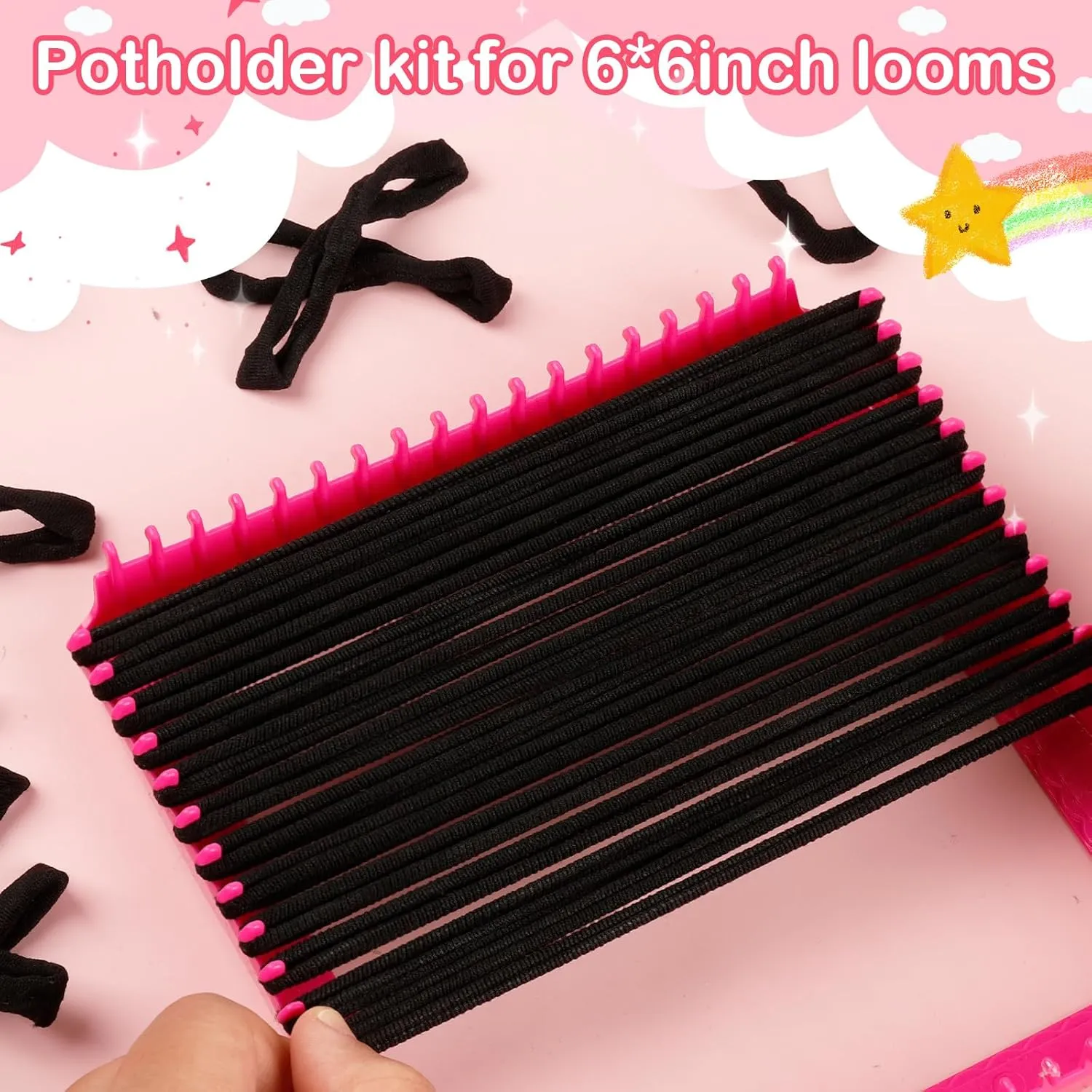 600 PCS Loom Loops Potholder 6" 7" inch DIY Arts Crafts for Kids and Adults Potholder Black Loops Weaving Flexible Loom Kit Elastic Ideal for Girls Ages DIY Crafts Supplies