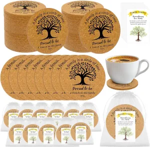 72 Set Family Reunion Favors Bulk Include Cork Coasters Tree of Life Cards Organza Bags Absorbent Cork Mat A Family is A Circle of Love Gifts for Gathering Party Decorations