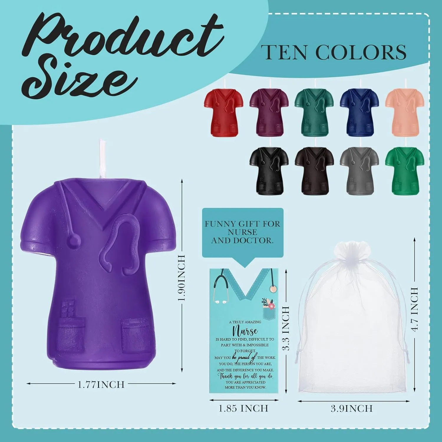 80 Set 2025 Nurse Week Gifts Candles for Women Men Doctor Coat Shaped Nurse Candle Appreciation Cards with Organza Bag for CNA Nursing Student Doctor Birthday Thank You Gift