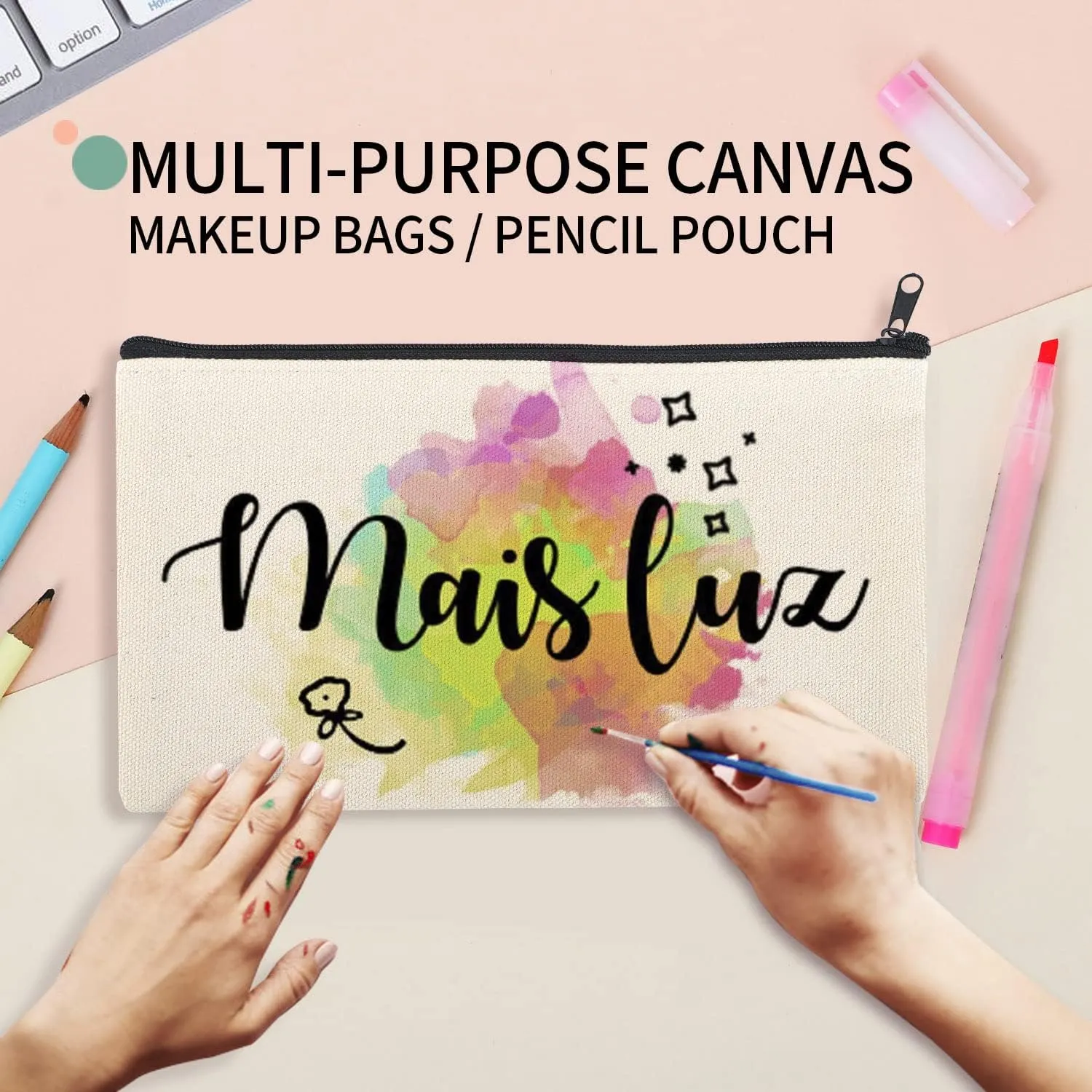 8×4.7 Inch Blank DIY Craft Bag Canvas Pencil Case Blank Makeup Bags- Canvas Pencil Pouch Bulk Canvas Cosmetic Bag Multi-Purpose Travel Toiletry Bag Canvas Zipper Bags