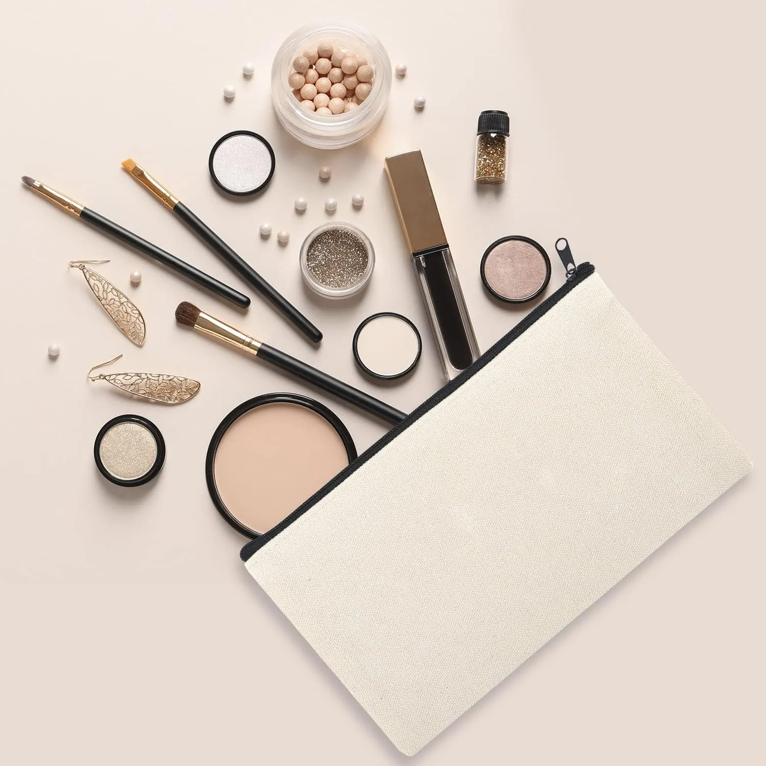 8×4.7 Inch Blank DIY Craft Bag Canvas Pencil Case Blank Makeup Bags- Canvas Pencil Pouch Bulk Canvas Cosmetic Bag Multi-Purpose Travel Toiletry Bag Canvas Zipper Bags