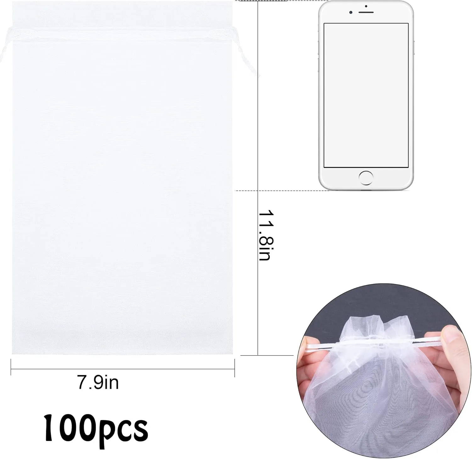 8x12 Inch 100 Pcs Penetrating Light Fruit Protection Bags- Organza Fruit Netting Barrier Bags,Garden Plant Fruit Mesh Bags with Drawstring
