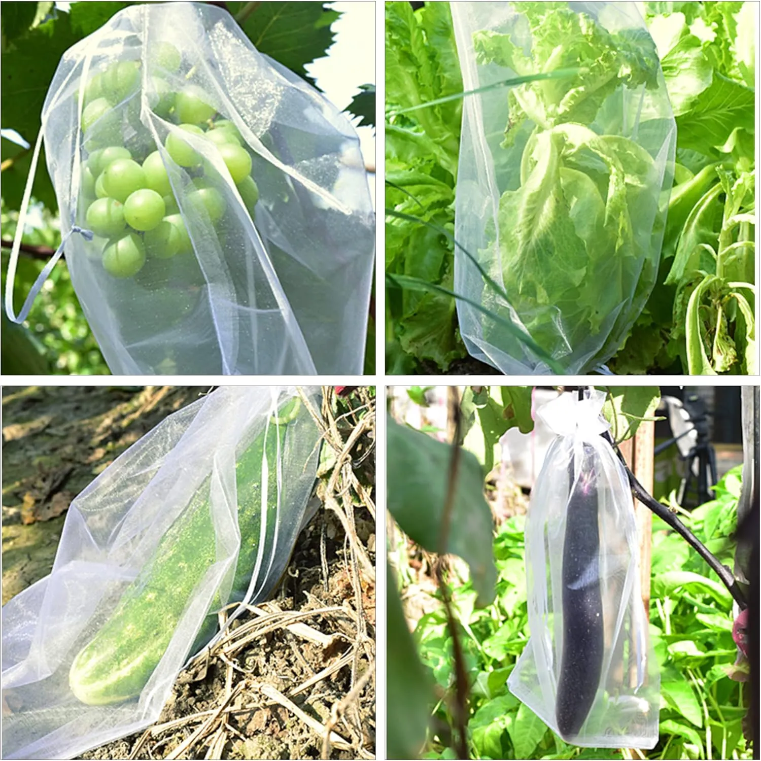 8x12 Inch 100 Pcs Penetrating Light Fruit Protection Bags- Organza Fruit Netting Barrier Bags,Garden Plant Fruit Mesh Bags with Drawstring