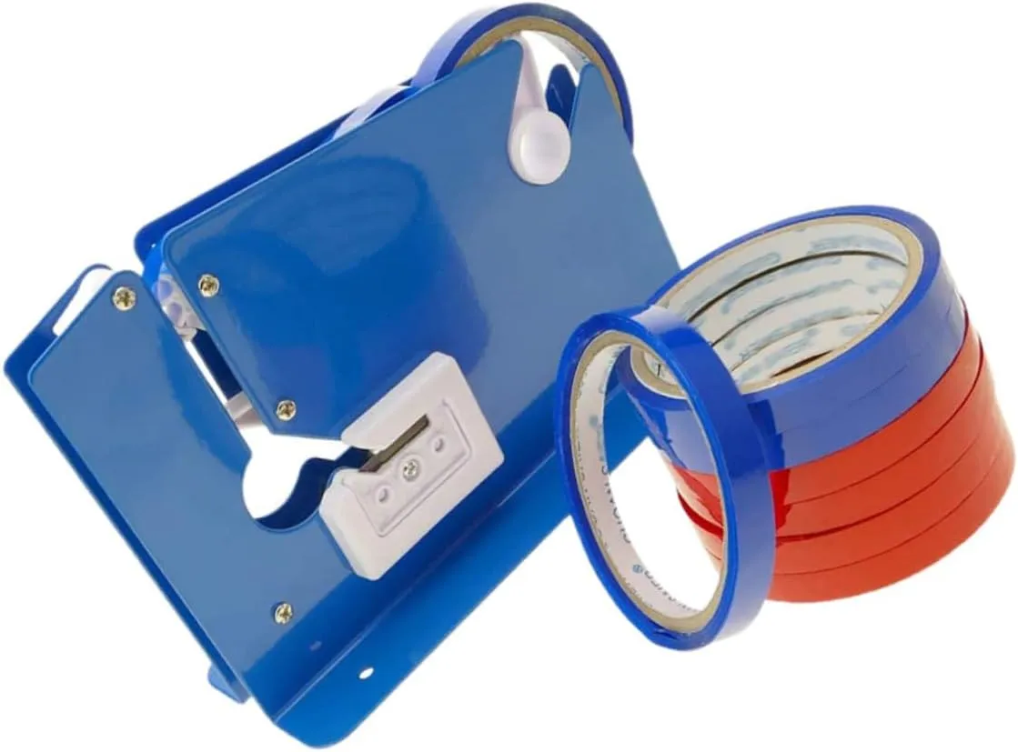 9Pcs Tape Cutter Dispenser Bag Sealing Machine Device Fruit Stapler with Built Trimmer for Easy Sealing of Mailer Bags Food Storage More Blades