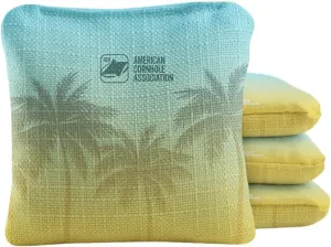 ACA Synergy Pro Professional Cornhole Bags Dual Sided Regulation 6x6 Set of 4 Sunrise Beach Palm Trees