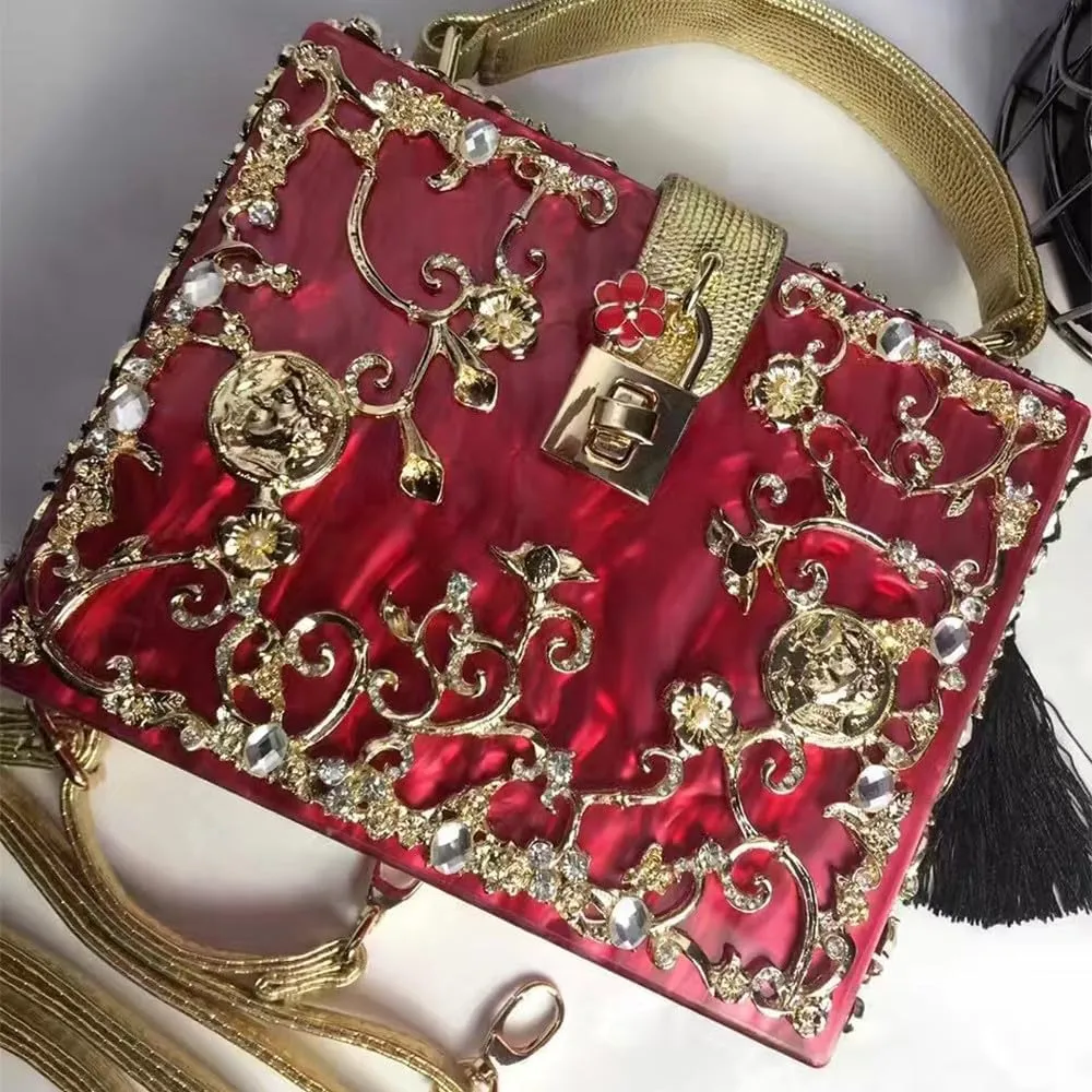 Acrylic Purse Clutch Bags Perspex Carved Bag Evening Handbags for Women Crystal Crossbody Shoulder Purse Wedding