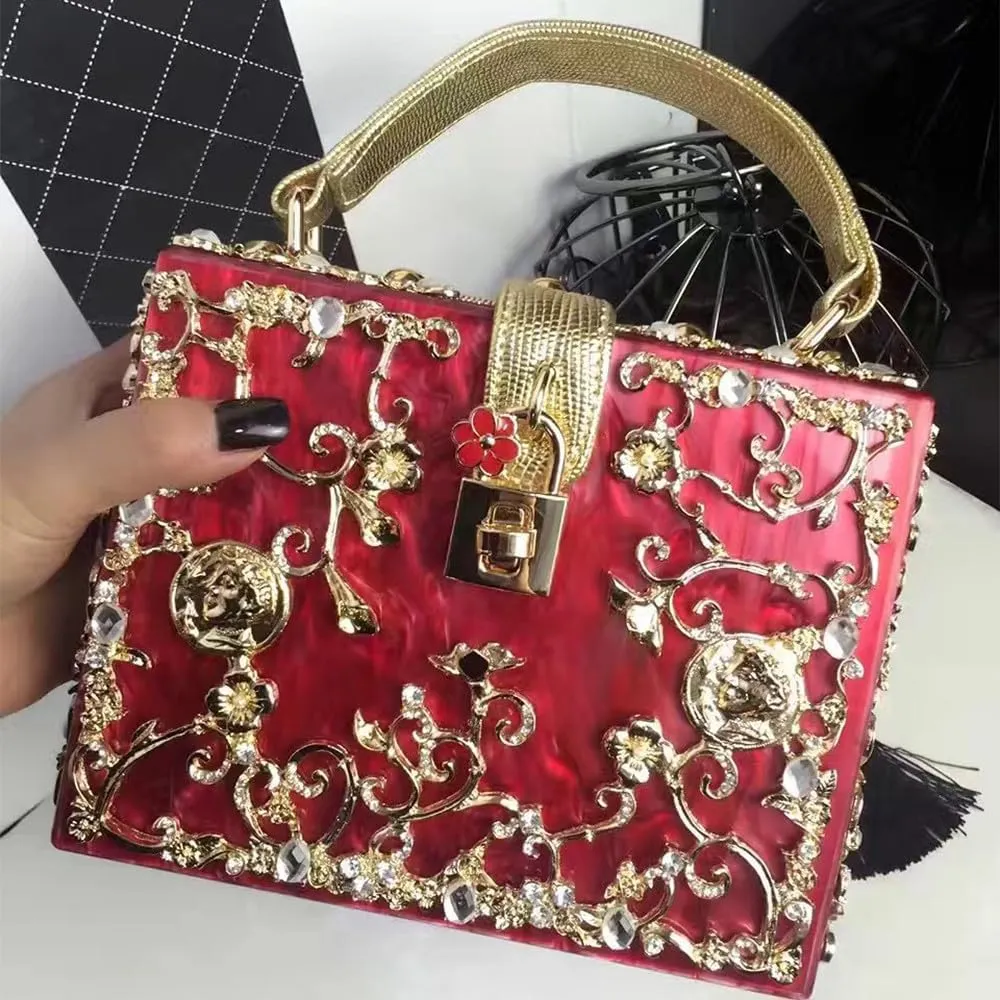 Acrylic Purse Clutch Bags Perspex Carved Bag Evening Handbags for Women Crystal Crossbody Shoulder Purse Wedding