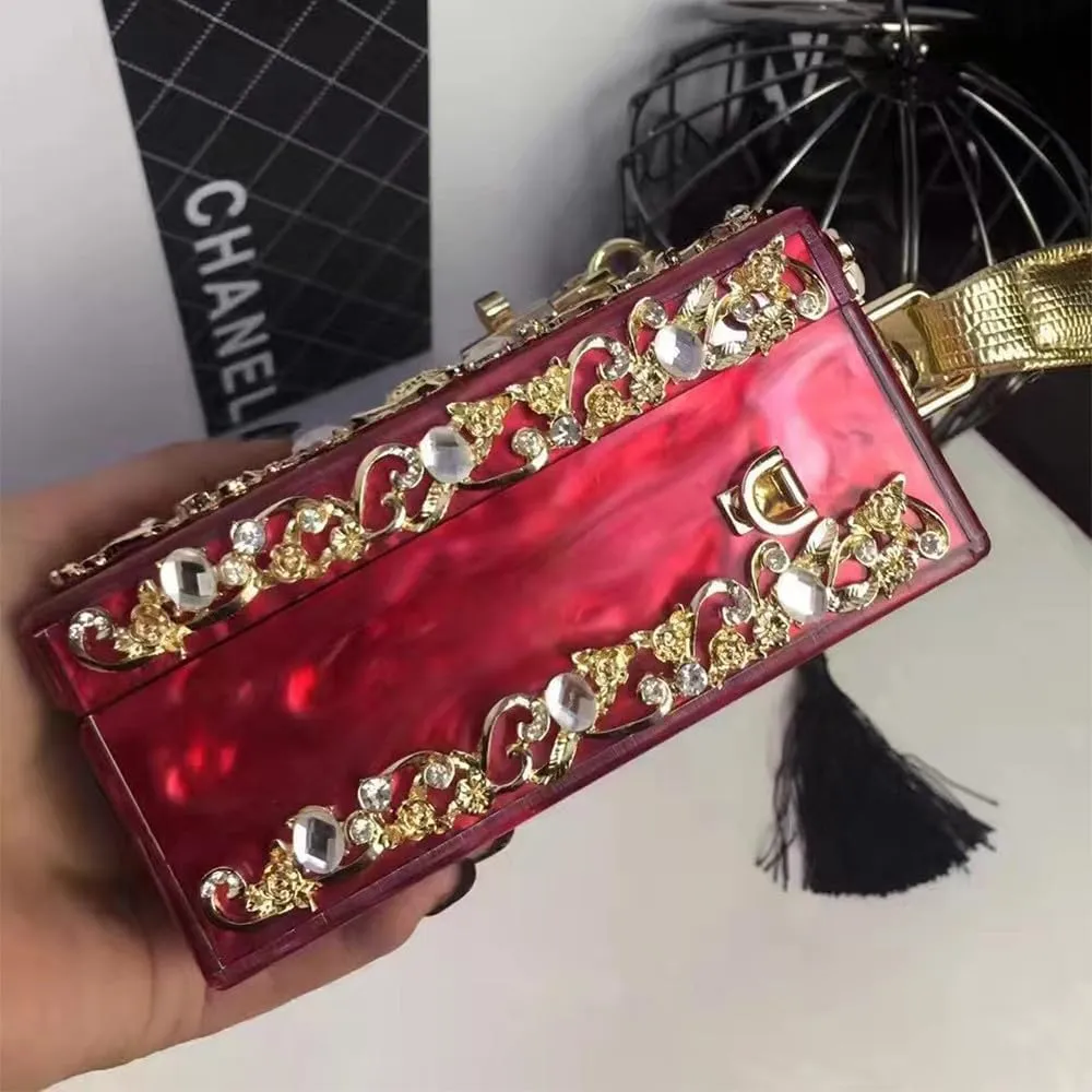 Acrylic Purse Clutch Bags Perspex Carved Bag Evening Handbags for Women Crystal Crossbody Shoulder Purse Wedding