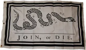 AES 3x5 Embroidered Sewn Join Or Die Benjamin Franklin White Cotton Flag 3'x5' (100% Cotton)
