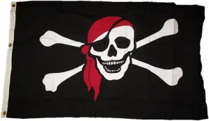 AES 3x5 Embroidered Sewn Jolly Roger Red Hat Pirate Cotton Flag 3'x5' (100% Cotton)