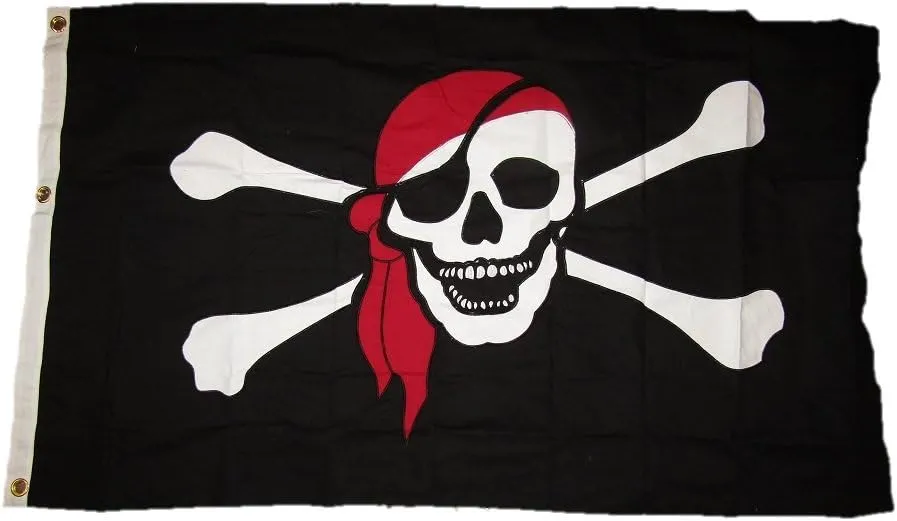 AES 3x5 Embroidered Sewn Jolly Roger Red Hat Pirate Cotton Flag 3'x5' (100% Cotton)
