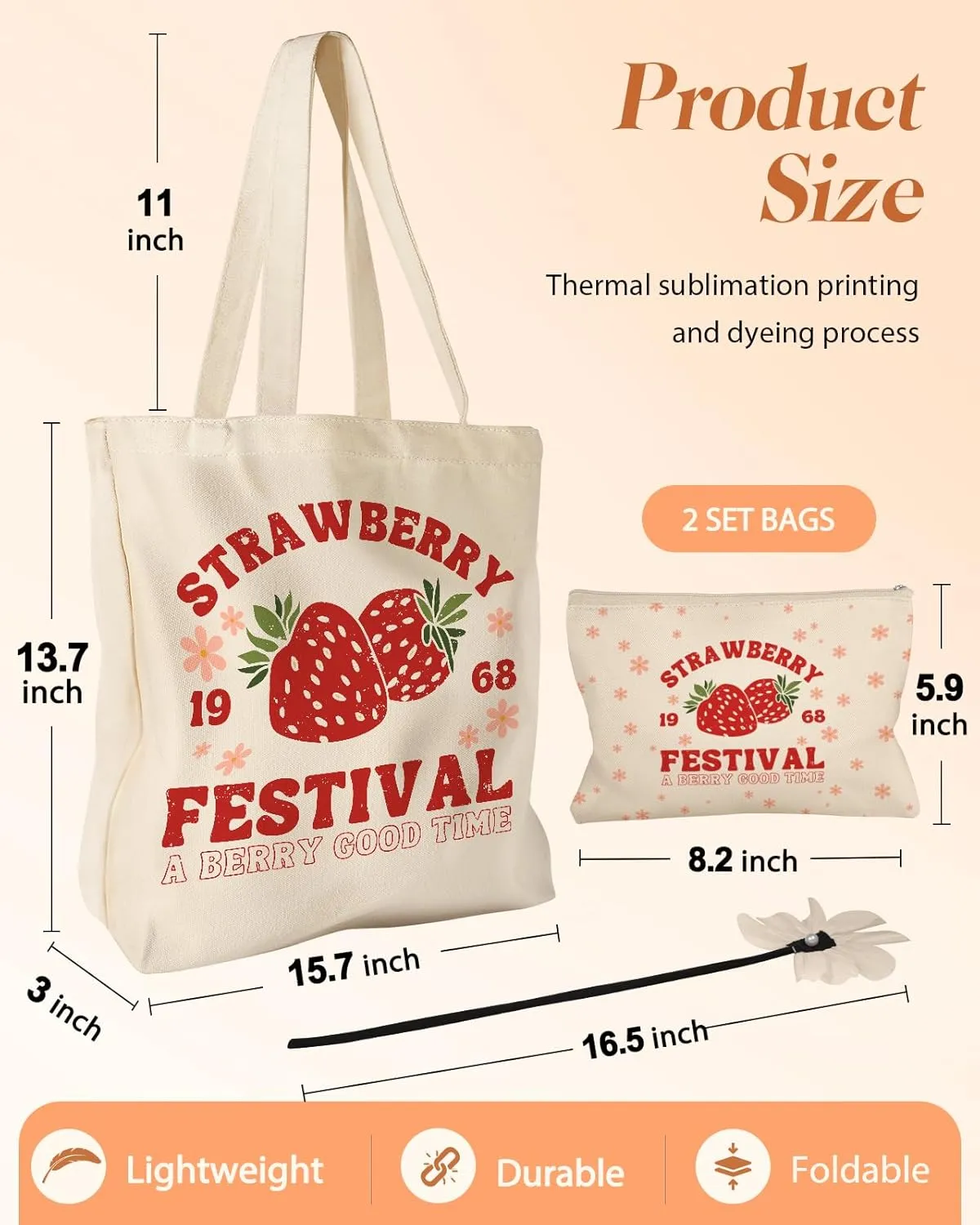Aesthetic 2 Pack Canvas Tote Bag - with Makeup Pouch Bag for Women Reusable Grocery Bag for Gym, Travel, Work