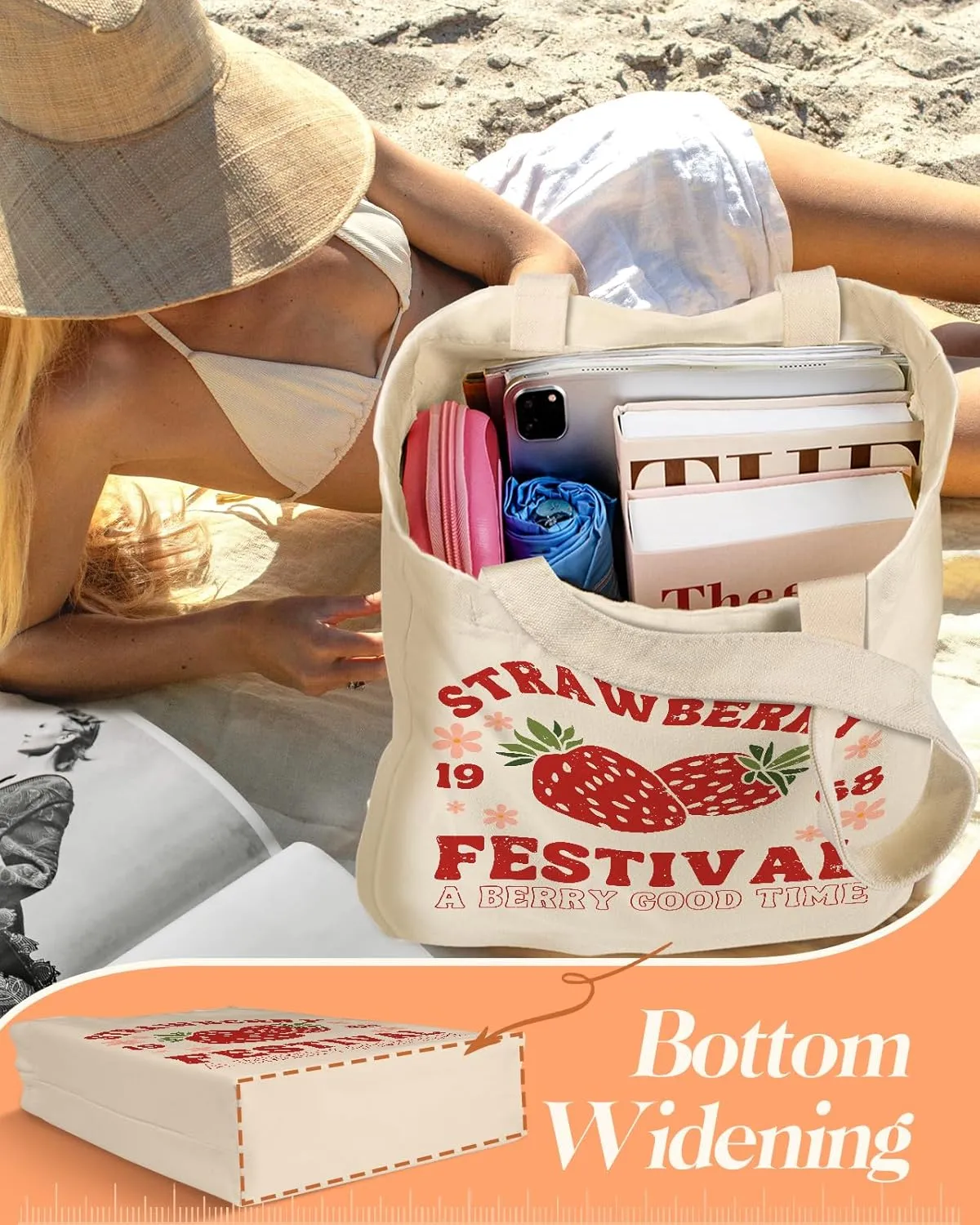 Aesthetic 2 Pack Canvas Tote Bag - with Makeup Pouch Bag for Women Reusable Grocery Bag for Gym, Travel, Work