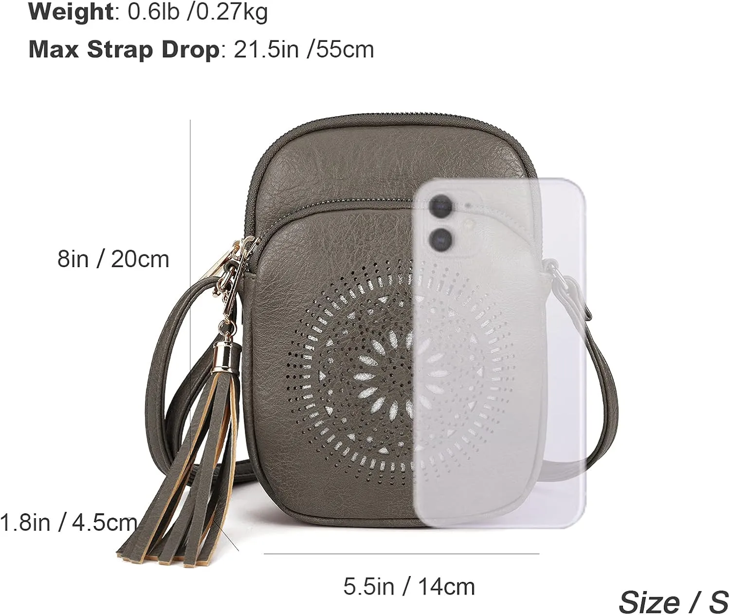 AFKOMST Small Crossbody Bag and Boho Cell Phone Purse for Women,Faux Leather Shoulder Handbag with Tassel,Triple Zip
