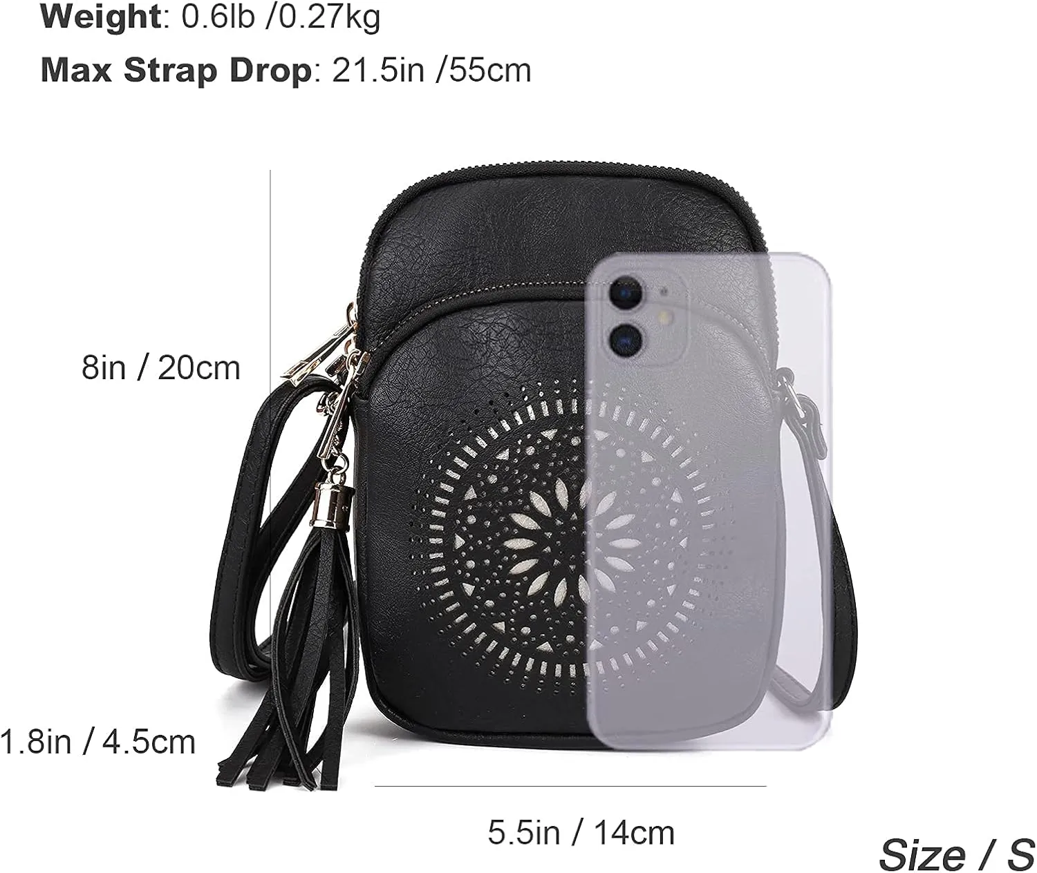 AFKOMST Small Crossbody Bag and Boho Cell Phone Purse for Women,Faux Leather Shoulder Handbag with Tassel,Triple Zip
