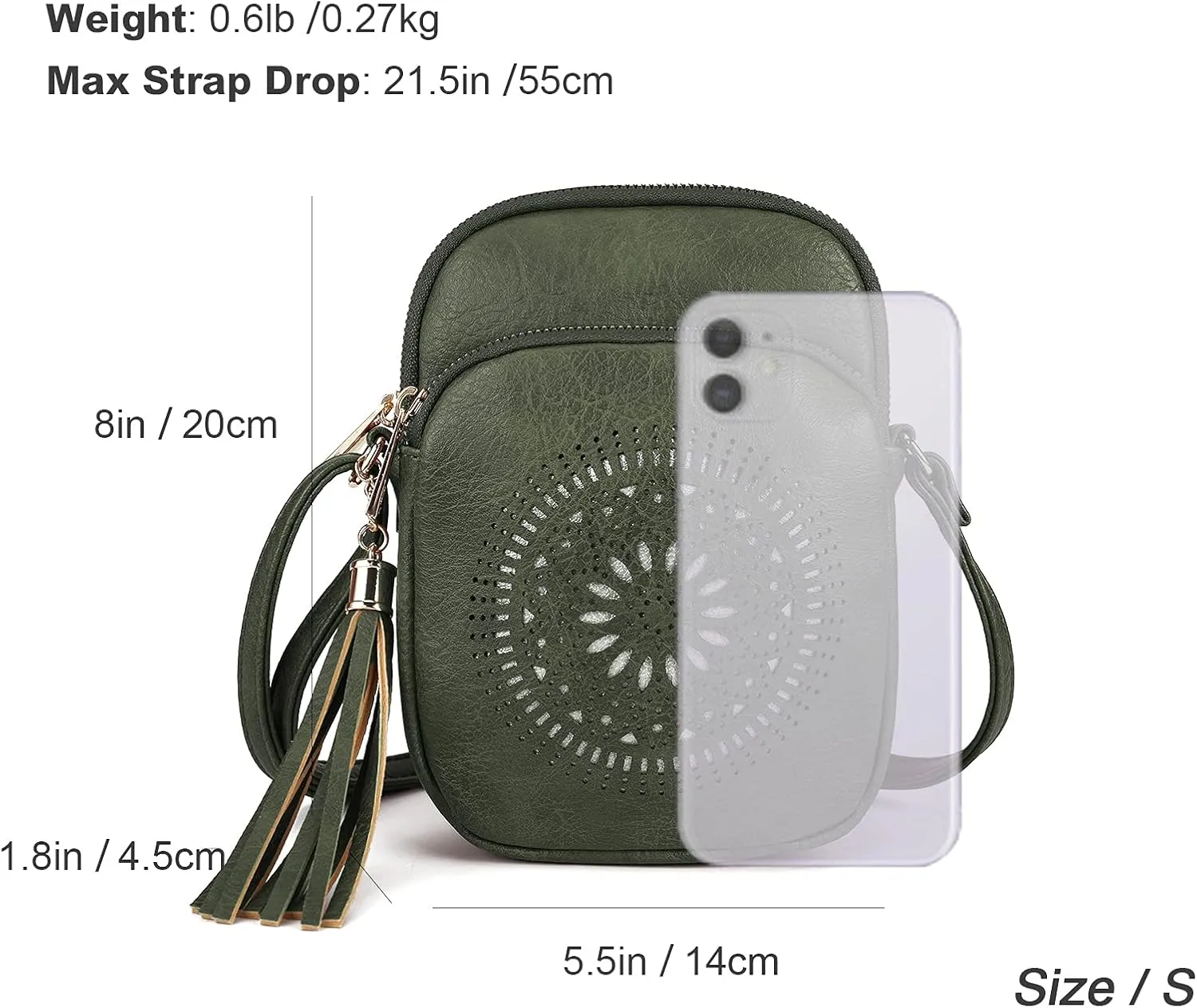 AFKOMST Small Crossbody Bag and Boho Cell Phone Purse for Women,Faux Leather Shoulder Handbag with Tassel,Triple Zip