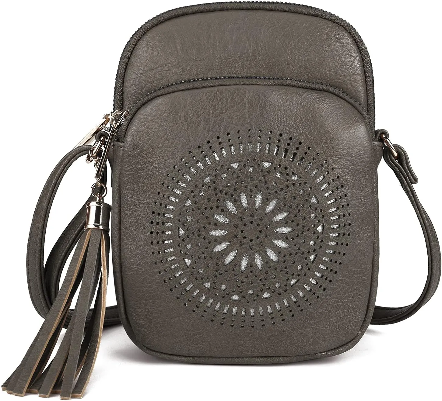 AFKOMST Small Crossbody Bag and Boho Cell Phone Purse for Women,Faux Leather Shoulder Handbag with Tassel,Triple Zip
