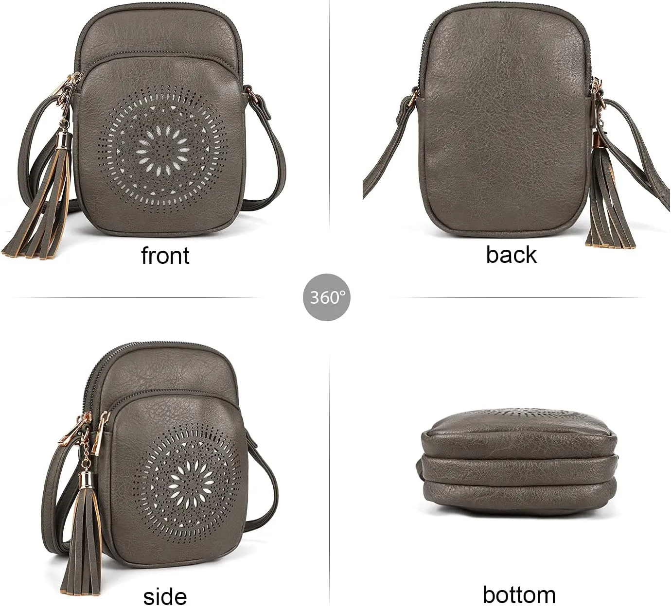 AFKOMST Small Crossbody Bag and Boho Cell Phone Purse for Women,Faux Leather Shoulder Handbag with Tassel,Triple Zip