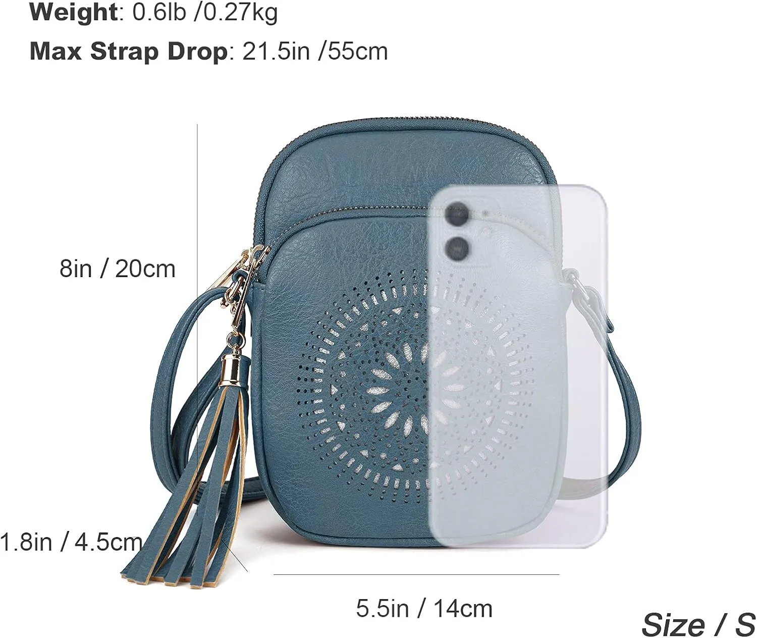 AFKOMST Small Crossbody Bag and Boho Cell Phone Purse for Women,Faux Leather Shoulder Handbag with Tassel,Triple Zip