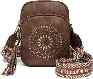 AFKOMST Small Crossbody Bag and Boho Cell Phone Purse for Women,Faux Leather Shoulder Handbag with Tassel,Triple Zip