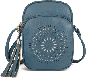 AFKOMST Small Crossbody Bag and Boho Cell Phone Purse for Women,Faux Leather Shoulder Handbag with Tassel,Triple Zip