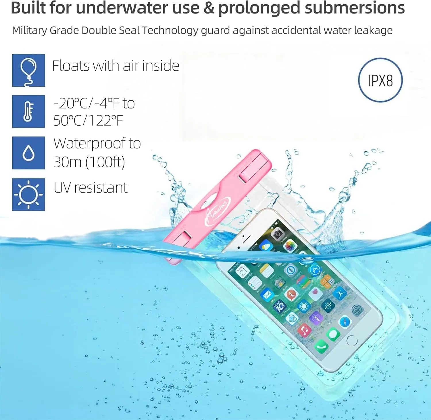 AiRunTech Waterproof Case, Waterproof Cell Phone Dry Bag Compatible for iPhone 14/13/12/12 Pro Max/11/11 Pro/SE/Xs Max/XR/8P/7 Galaxy up to 8.5", Phone Pouch for Beach Kayaking Travel(Green   Pink)